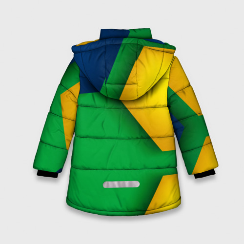 Зимняя куртка для девочек 3D с принтом Зелёный фон и куски шестиугольников, вид сзади #1