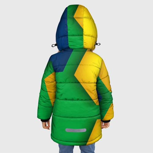 Зимняя куртка для девочек 3D с принтом Зелёный фон и куски шестиугольников, вид сзади #2