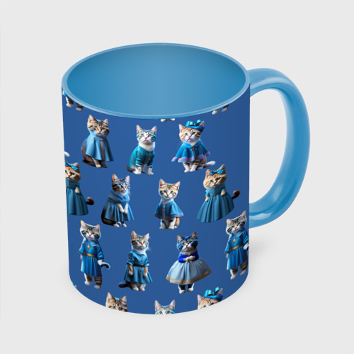 Кружка с полной запечаткой Коты в голубых костюмчиках - синий фон, цвет белый + небесно-голубой - фото 3