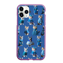 Чехол для iPhone 11 Pro Max матовый Коты в голубых костюмчиках - синий фон
