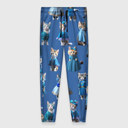 Женские брюки 3D Коты в голубых костюмчиках - синий фон