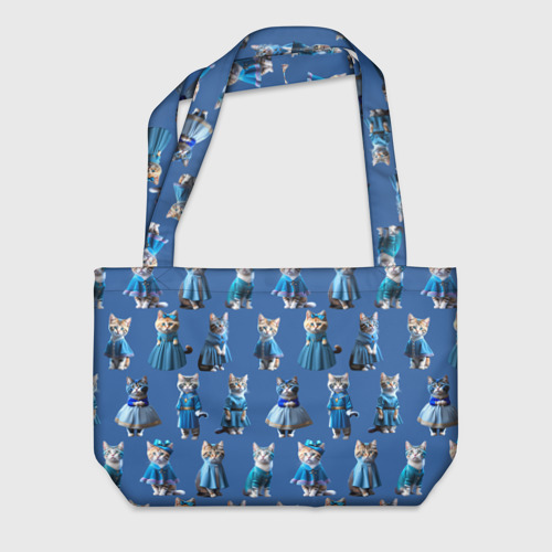 Пляжная сумка 3D Коты в голубых костюмчиках - синий фон - фото 2
