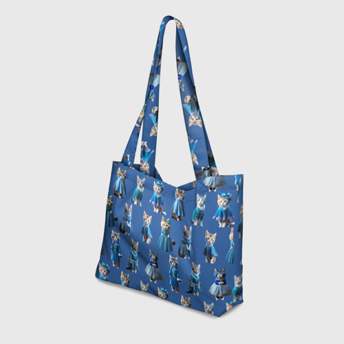 Пляжная сумка 3D Коты в голубых костюмчиках - синий фон - фото 3