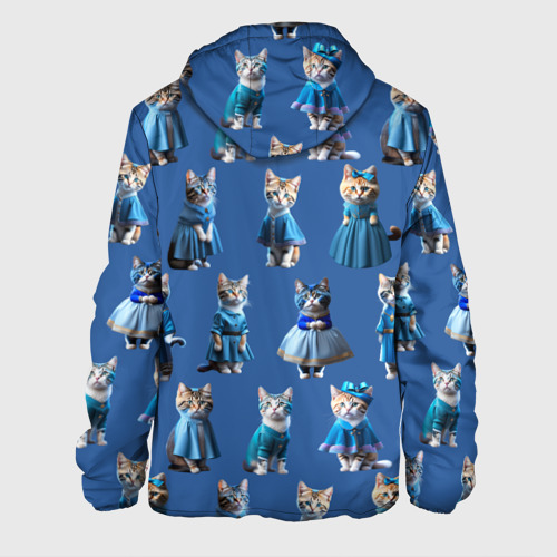 Мужская куртка 3D с принтом Коты в голубых костюмчиках - синий фон, вид сзади #1