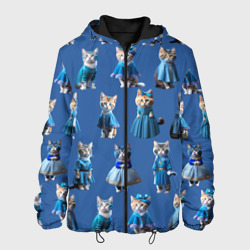 Мужская куртка 3D Коты в голубых костюмчиках - синий фон