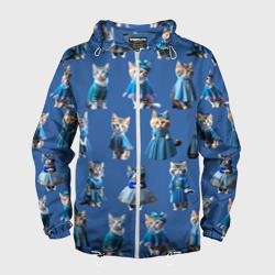 Мужская ветровка 3D Коты в голубых костюмчиках - синий фон