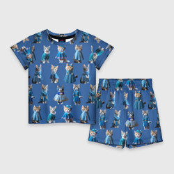 Детский костюм с шортами 3D Коты в голубых костюмчиках - синий фон