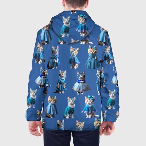 Мужская куртка 3D с принтом Коты в голубых костюмчиках - синий фон, вид сзади #2