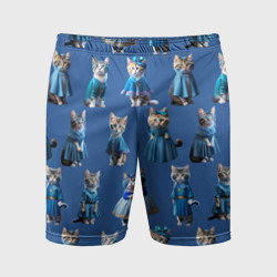 Мужские шорты спортивные Коты в голубых костюмчиках - синий фон