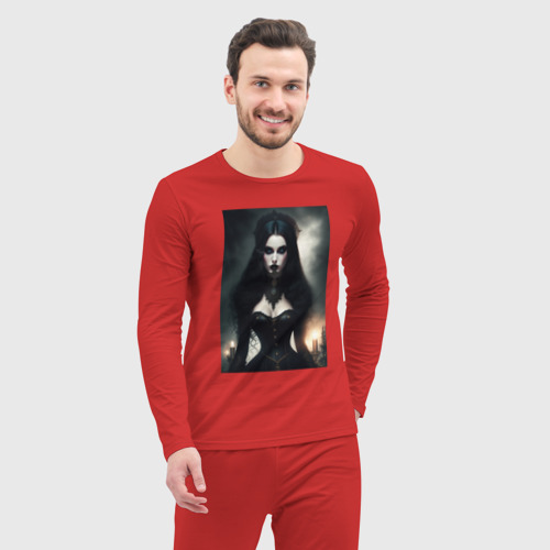 Мужская пижама с лонгсливом хлопок Готическая девушка, цвет красный - фото 5