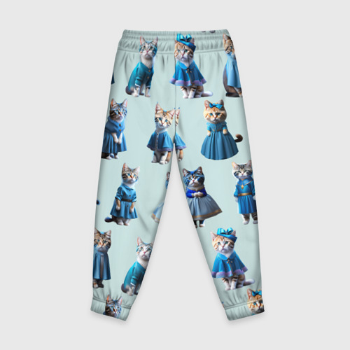 Детские брюки 3D Коты в голубых костюмчиках - голубой фон, цвет 3D печать - фото 2