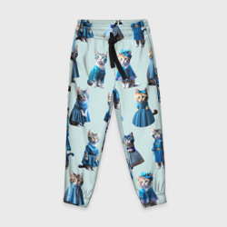 Детские брюки 3D Коты в голубых костюмчиках - голубой фон