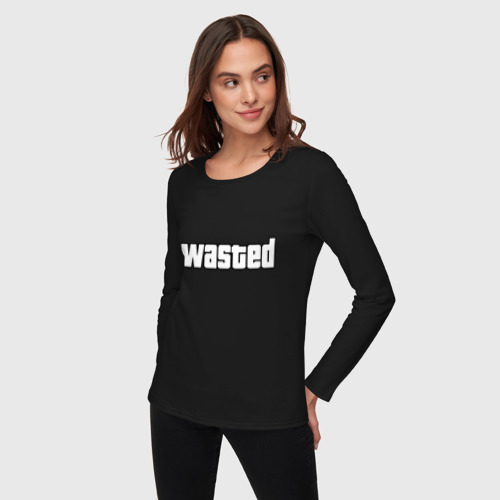 Женский лонгслив хлопок Wasted белый, цвет черный - фото 3