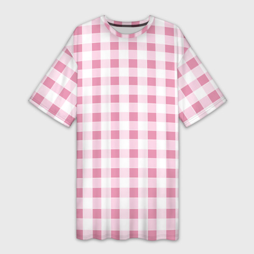 Платье-футболка с принтом Барби-розовый: клетка, вид спереди №1