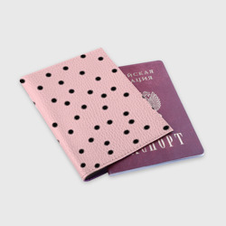 Обложка для паспорта матовая кожа Черный горошек на пудровом - фото 2