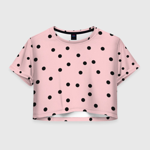 Женская футболка Crop-top 3D Черный горошек на пудровом, цвет 3D печать