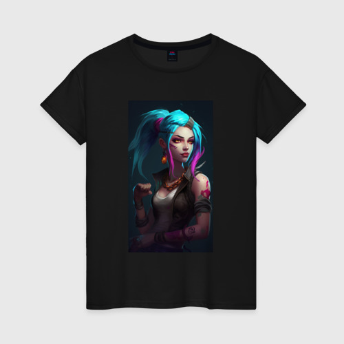 Женская футболка хлопок Jinx Arcane League of Legends, цвет черный