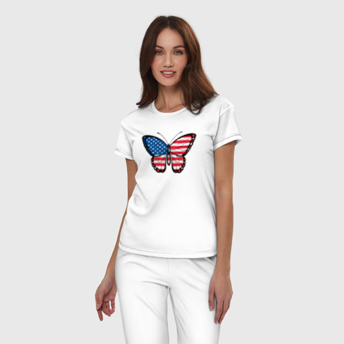 Женская пижама хлопок США бабочка, цвет белый - фото 3