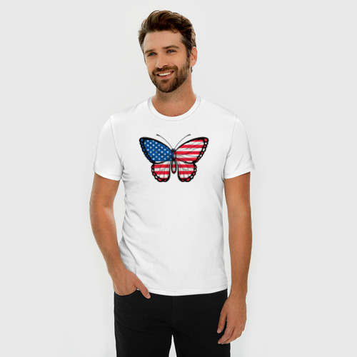Мужская футболка хлопок Slim США бабочка, цвет белый - фото 3