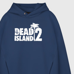 Худи с принтом Dead Island 2 - logo для женщины, вид на модели спереди №3. Цвет основы: темно-синий