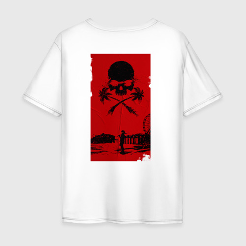 Мужская футболка из хлопка оверсайз с принтом Dead Island 2 - череп, вид сзади №1