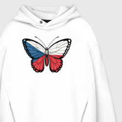 Худи с принтом Чехия бабочка для женщины, вид на модели спереди №3. Цвет основы: белый