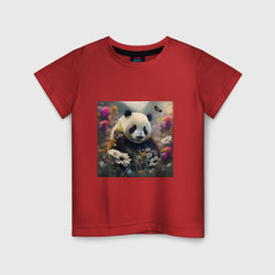 Детская футболка хлопок Панда в цветах - нейросеть