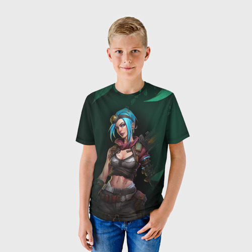 Детская футболка 3D с принтом Jinx art green Arcane League of Legends, фото на моделе #1