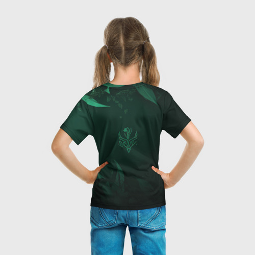 Детская футболка 3D с принтом Jinx art green Arcane League of Legends, вид сзади #2