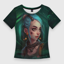 Женская футболка 3D Slim Jinx green Arcane League of Legends