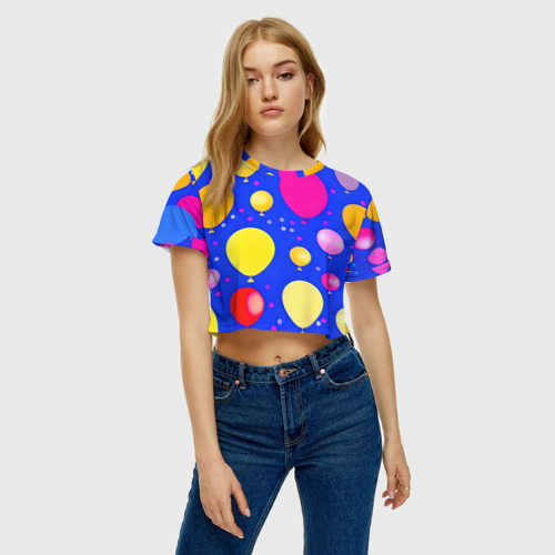 Женская футболка Crop-top 3D Воздушные шарики, цвет 3D печать - фото 3