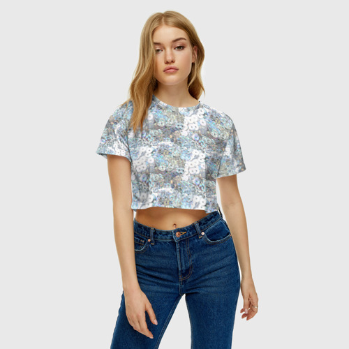 Женская футболка Crop-top 3D Серебристые пайетки, цвет 3D печать - фото 3