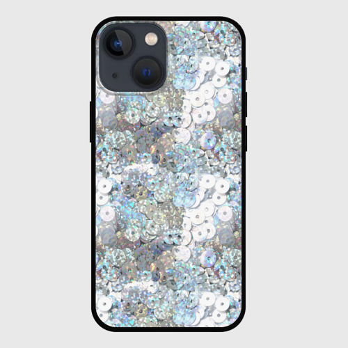 Чехол для iPhone 13 mini с принтом Серебристые пайетки, вид спереди #2