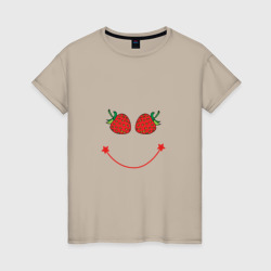 Женская футболка хлопок Добрая клубничная улыбка