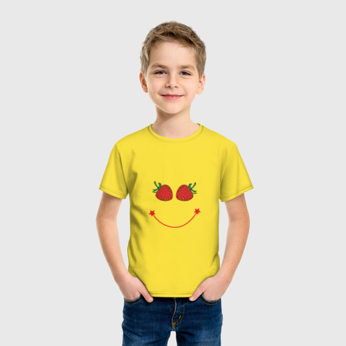 Детская футболка хлопок Добрая клубничная улыбка, цвет желтый - фото 3