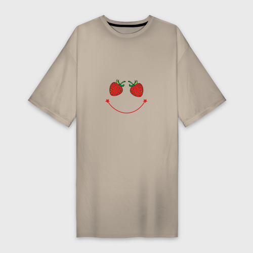 Платье-футболка хлопок Саркастическая клубничная улыбка, цвет миндальный