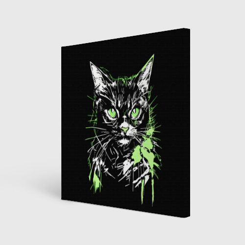 Холст квадратный Green cat, цвет 3D печать