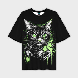 Мужская футболка oversize 3D Green cat