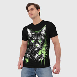 Мужская футболка 3D Green cat - фото 2