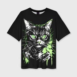 Женская футболка oversize 3D Green cat