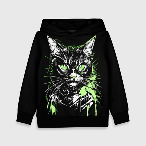 Детская толстовка 3D Green cat, цвет черный