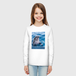 Лонгслив с принтом Дельфин приветливый для ребенка, вид на модели спереди №3. Цвет основы: белый