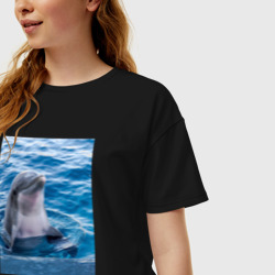 Женская футболка хлопок Oversize Дельфин приветливый - фото 2