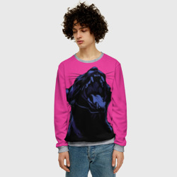 Мужской свитшот 3D Пантера на розовом фоне - фото 2