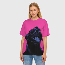 Женская футболка oversize 3D Пантера на розовом фоне - фото 2