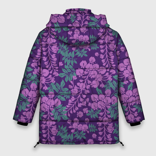 Женская зимняя куртка 3D с принтом Сиреневый рай, вид сзади #1