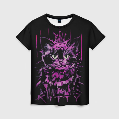 Женская футболка 3D с принтом Purple kitten, вид спереди #2