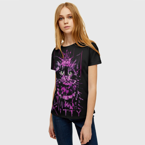 Женская футболка 3D с принтом Purple kitten, фото на моделе #1