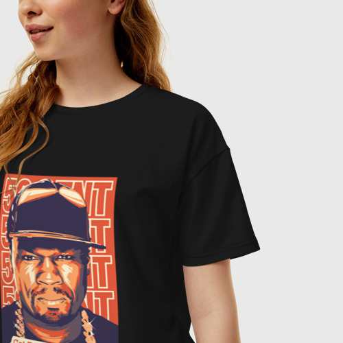 Женская футболка хлопок Oversize 50 Cent get rich, цвет черный - фото 3