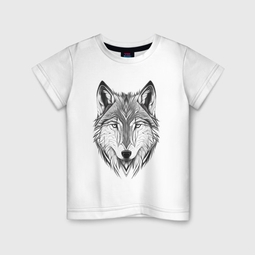 Детская футболка из хлопка с принтом Волк, вид спереди №1